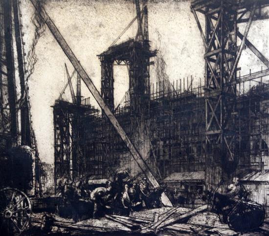 Sir Frank Brangwyn (1867-1956) Building the Victoria and Albert Museum 19.75 x 24in.